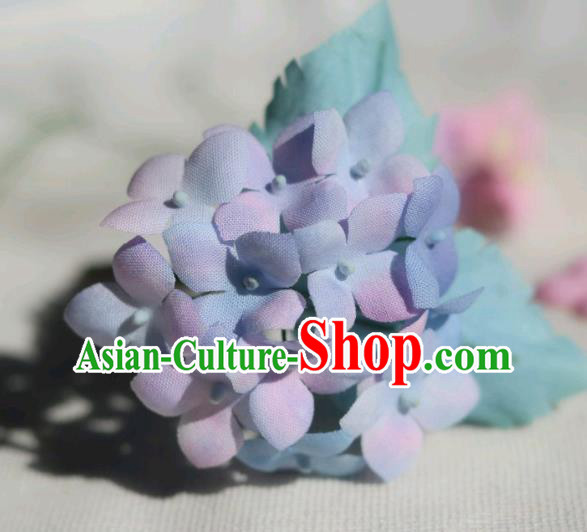 China Traditional Hanfu Silk Flowers Hair Stick Classical Cheongsam Blue Hydrangea Hairpin