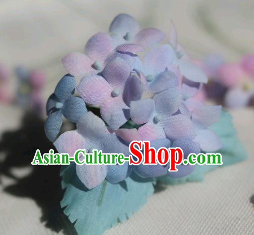 China Traditional Hanfu Silk Flowers Hair Stick Classical Cheongsam Blue Hydrangea Hairpin