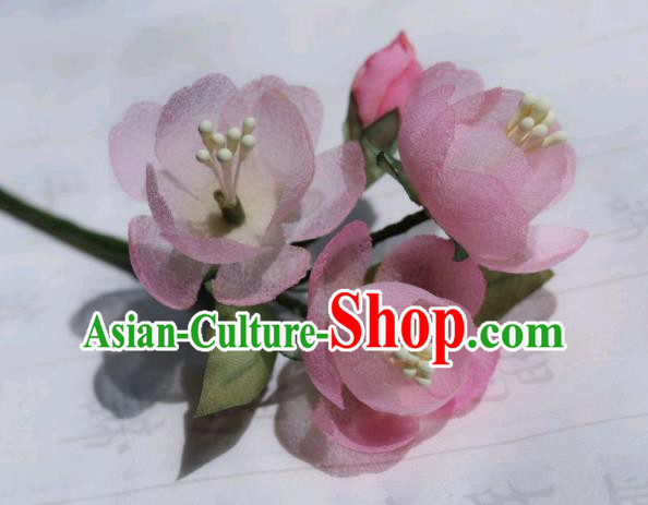 China Classical Cheongsam Pink Begonia Hairpin Traditional Hanfu Silk Flowers Wood Hair Stick
