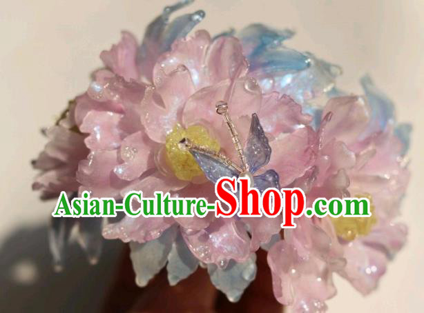 China Classical Hanfu Hairpin Traditional Ancient Princess Pink Peony Hair CrownChina Classical Hanfu Hairpin Traditional Ancient Princess Pink Peony Hair Crown