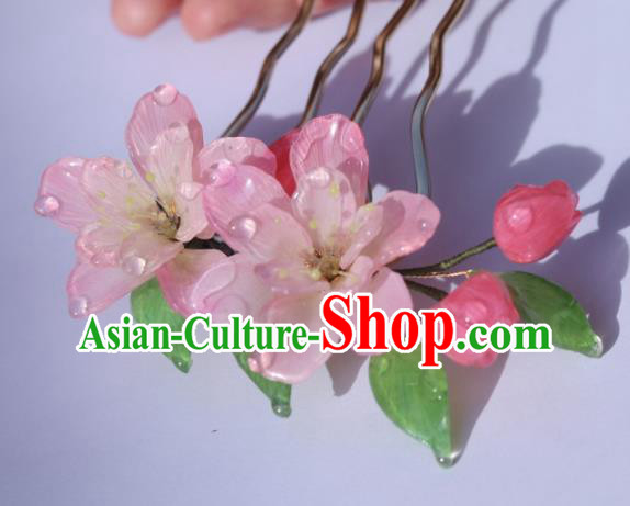 China Classical Hanfu Flowers Hairpin Traditional Ancient Princess Pink Begonia Hair Comb