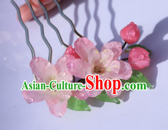 China Classical Hanfu Flowers Hairpin Traditional Ancient Princess Pink Begonia Hair Comb