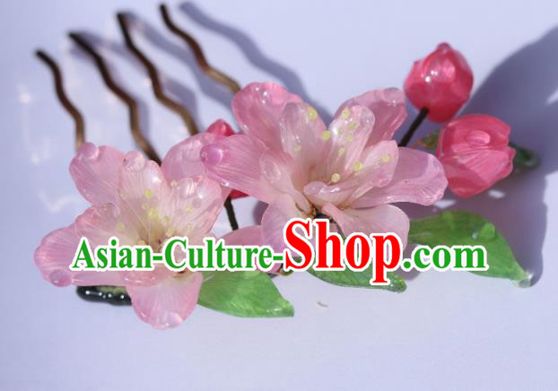China Classical Hanfu Flowers Hairpin Traditional Ancient Princess Pink Begonia Hair Comb
