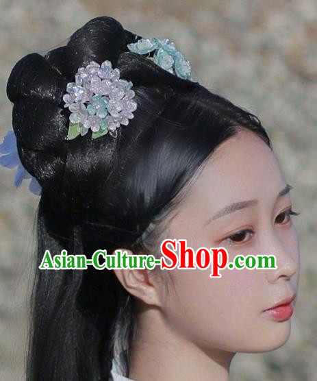 China Classical Ming Dynasty Hanfu Hairpin Traditional Ancient Princess Pink Hydrangea Hair Stick
