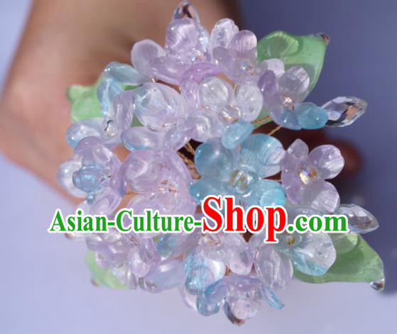 China Classical Ming Dynasty Hanfu Hairpin Traditional Ancient Princess Pink Hydrangea Hair Stick