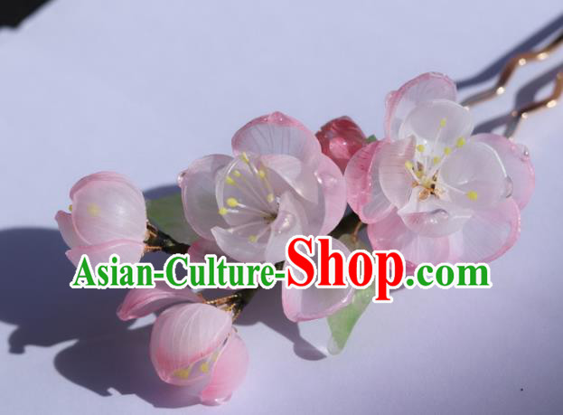 China Classical Hanfu Pink Begonia Hairpin Traditional Ancient Princess Flowers Hair Stick