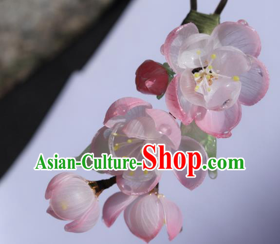 China Classical Hanfu Pink Begonia Hairpin Traditional Ancient Princess Flowers Hair Stick