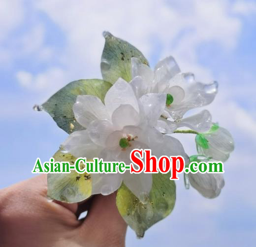China Classical Hanfu White Gardenia Hairpin Traditional Ancient Ming Dynasty Princess Hair Stick