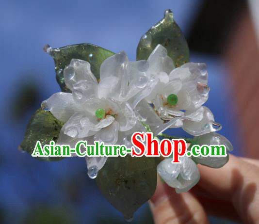 China Classical Hanfu White Gardenia Hairpin Traditional Ancient Ming Dynasty Princess Hair Stick