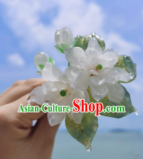 China Classical Hanfu White Gardenia Hairpin Traditional Ancient Ming Dynasty Princess Hair Stick
