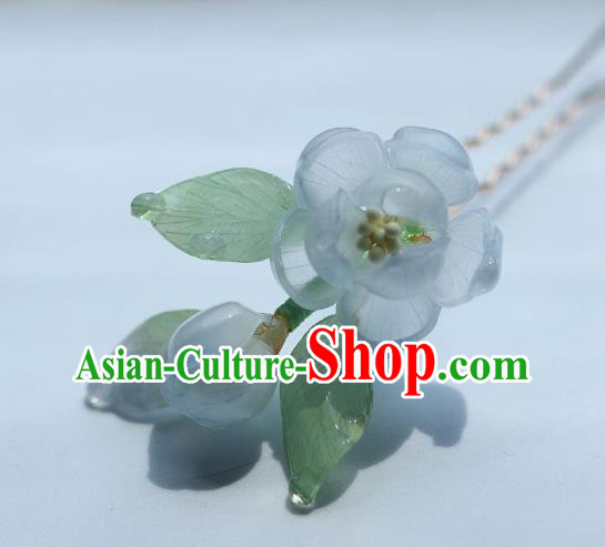 China Classical Hanfu Flowers Hairpin Traditional Ancient Ming Dynasty Princess Blue Camellia Hair Stick