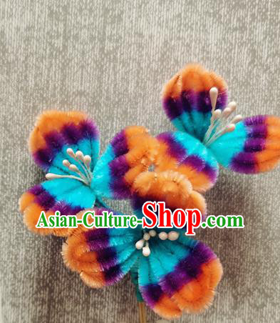 China Handmade Hair Stick Traditional Hanfu Hair Accessories Classical Velvet Flowers Hairpin