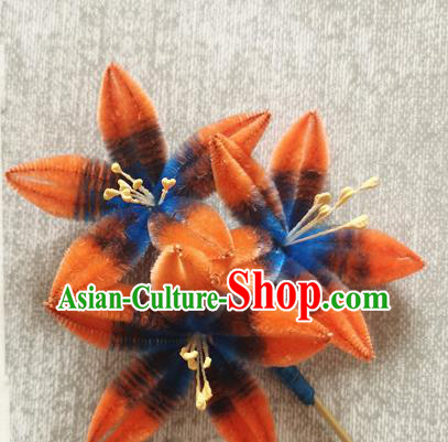 China Handmade Orange Flowers Hair Stick Traditional Hanfu Hair Accessories Classical Velvet Hairpin