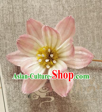 China Classical Cheongsam Hair Stick Handmade Hair Accessories Traditional Pink Velvet Lotus Hairpin