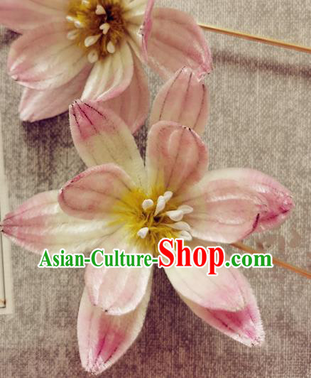 China Classical Cheongsam Hair Stick Handmade Hair Accessories Traditional Pink Velvet Lotus Hairpin