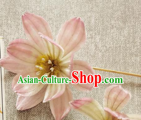 China Classical Cheongsam Hair Stick Handmade Hair Accessories Traditional Pink Velvet Lotus Hairpin
