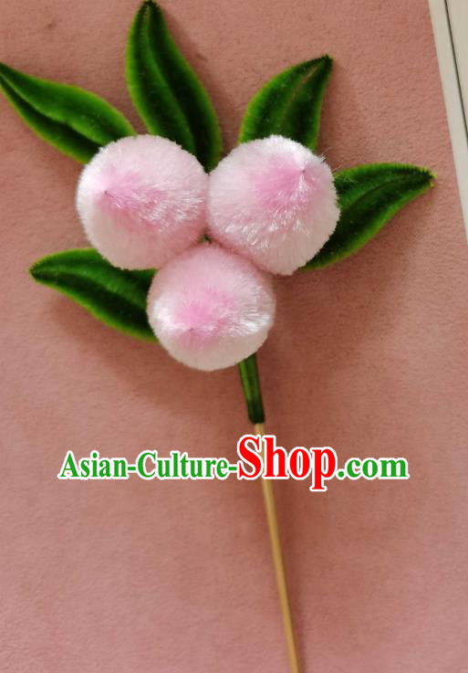 China Traditional Pink Peach Hairpin Classical Cheongsam Velvet Hair Stick Handmade Hair Accessories