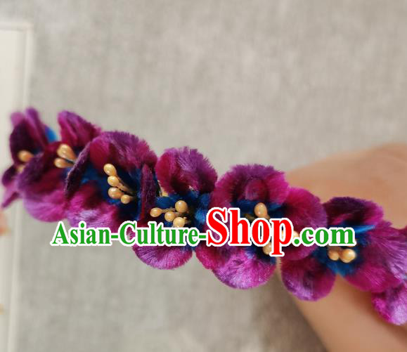 China Classical Purple Velvet Flowers Hair Stick Hair Accessories Traditional Cheongsam Handmade Hairpin
