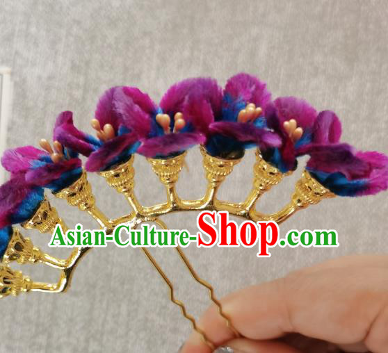 China Classical Purple Velvet Flowers Hair Stick Hair Accessories Traditional Cheongsam Handmade Hairpin