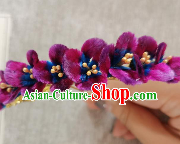 China Classical Purple Velvet Flowers Hair Stick Hair Accessories Traditional Cheongsam Handmade Hairpin