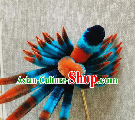 China Classical Blue Phoenix Hair Stick Traditional Cheongsam Velvet Hairpin Handmade Hair Accessories
