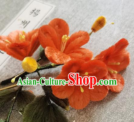 China Traditional Cheongsam Velvet Hairpin Handmade Hair Accessories Classical Red Flowers Hair Stick