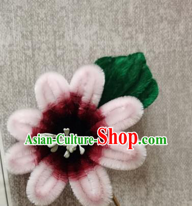 China Traditional Cheongsam Velvet Hairpin Handmade Hair Accessories Classical Pink Flowers Hair Stick