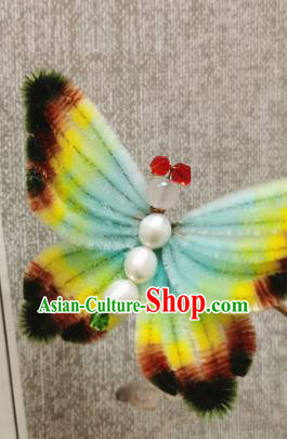 China Traditional Cheongsam Pearls Hairpin Handmade Hair Accessories Classical Velvet Butterfly Hair Stick