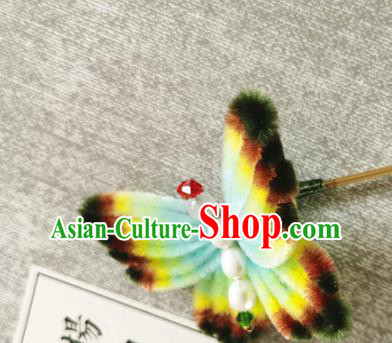 China Traditional Cheongsam Pearls Hairpin Handmade Hair Accessories Classical Velvet Butterfly Hair Stick