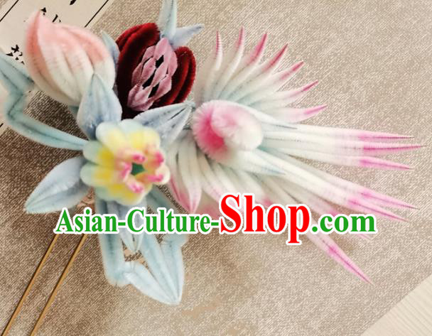 China Classical Velvet Hair Stick Traditional Cheongsam Phoenix Hairpin Handmade Hair Accessories