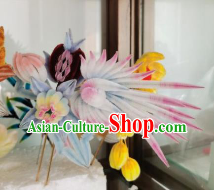 China Classical Velvet Hair Stick Traditional Cheongsam Phoenix Hairpin Handmade Hair Accessories