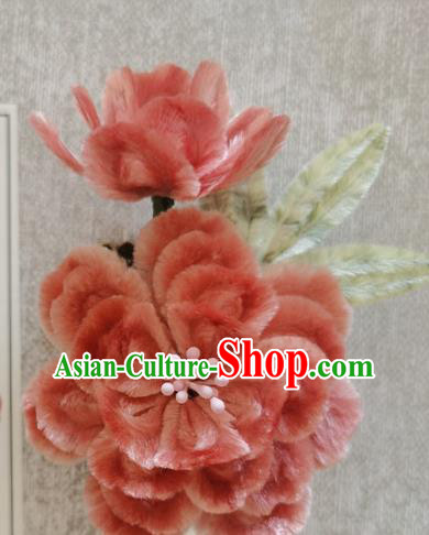 China Classical Flowers Hair Stick Traditional Ancient Princess Velvet Peach Blossom Hairpin