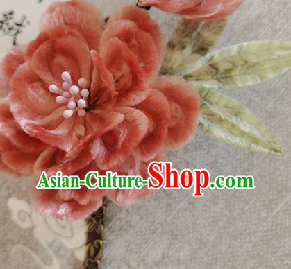 China Classical Flowers Hair Stick Traditional Ancient Princess Velvet Peach Blossom Hairpin