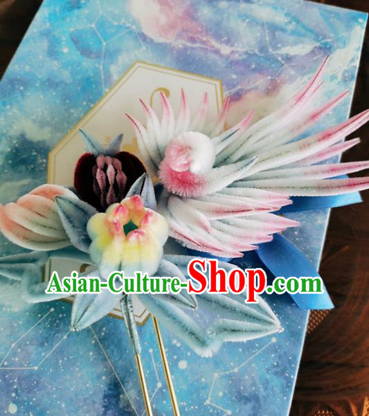 China Classical Velvet Hair Stick Traditional Cheongsam Phoenix Hairpin Handmade Hair Accessories