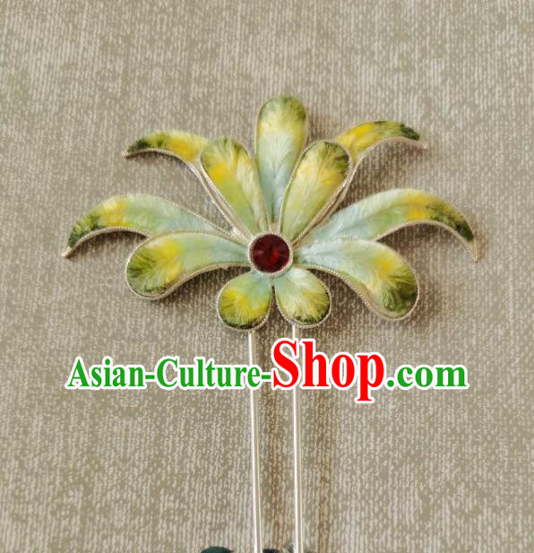 China Classical Hanfu Velvet Hair Stick Traditional Ancient Qing Dynasty Court Silver Hairpin