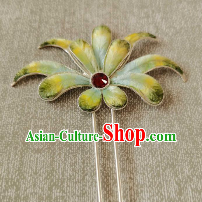China Classical Hanfu Velvet Hair Stick Traditional Ancient Qing Dynasty Court Silver Hairpin