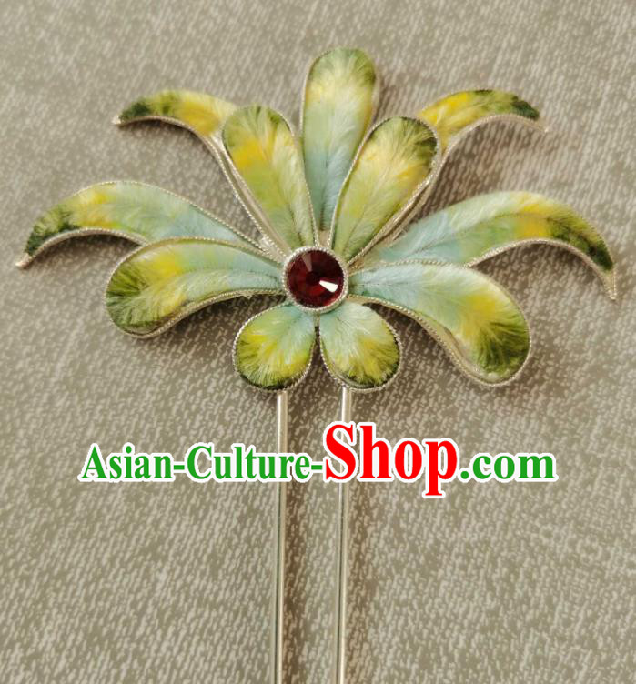 China Classical Hanfu Velvet Hair Stick Traditional Ancient Qing Dynasty Court Silver Hairpin