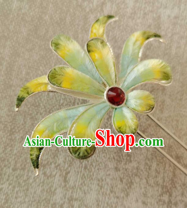 China Classical Hanfu Velvet Hair Stick Traditional Ancient Qing Dynasty Court Silver Hairpin