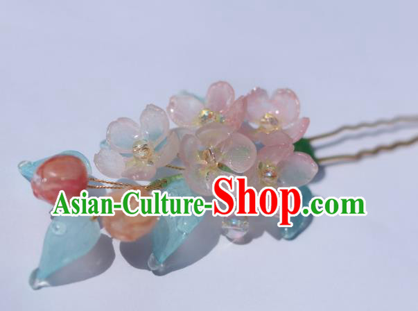 China Traditional Ancient Ming Dynasty Flowers Hair Stick Classical Hanfu Peach Blossom Hairpin