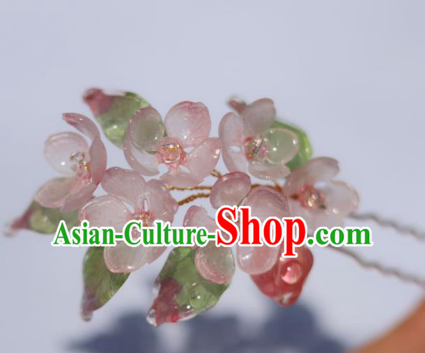 China Classical Hanfu Peach Blossom Hairpin Traditional Ancient Ming Dynasty Flowers Hair Stick