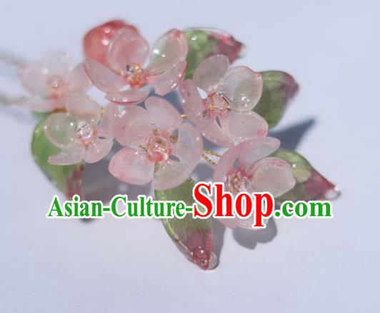 China Classical Hanfu Peach Blossom Hairpin Traditional Ancient Ming Dynasty Flowers Hair Stick