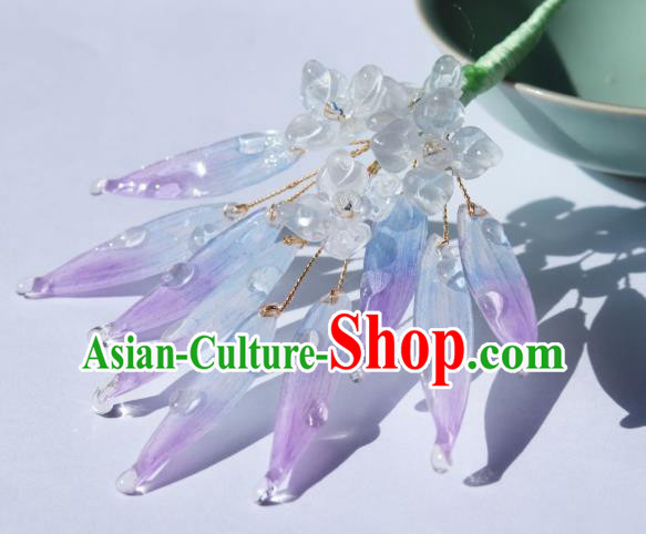 China Classical Hanfu Purple Bamboo Leaf Hairpin Traditional Hair Stick