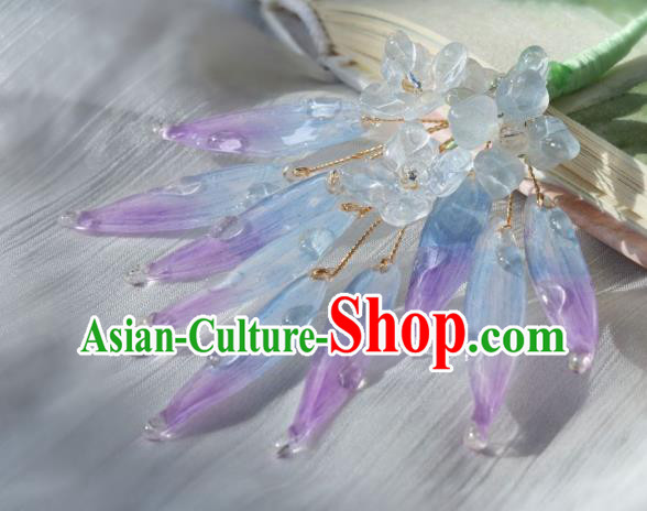 China Classical Hanfu Purple Bamboo Leaf Hairpin Traditional Hair Stick