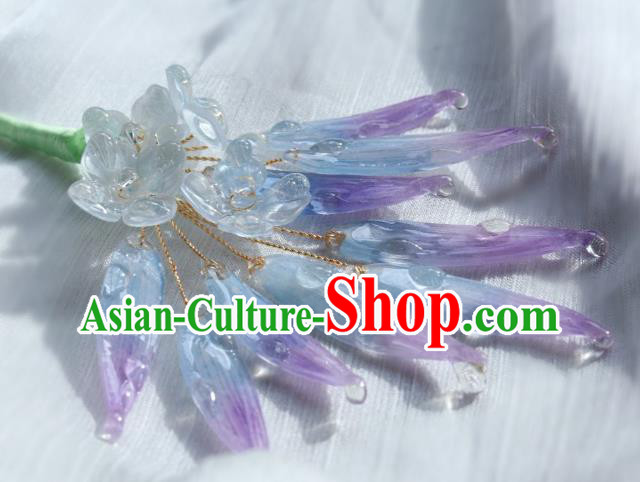 China Classical Hanfu Purple Bamboo Leaf Hairpin Traditional Hair Stick