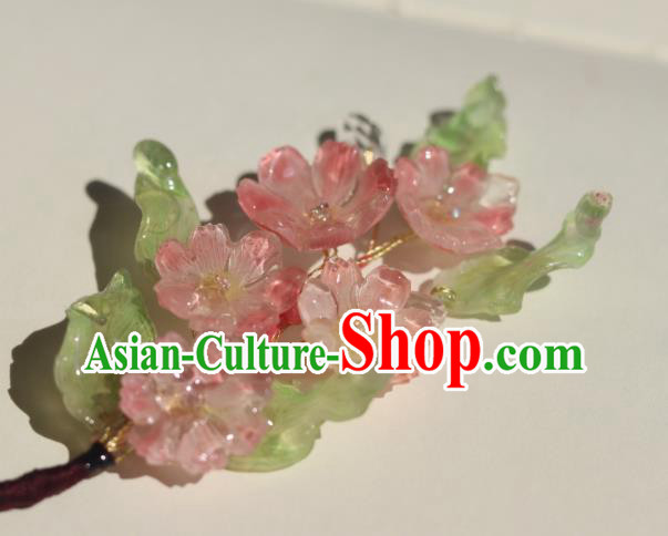 China Classical Hanfu Pink Sakura Hairpin Traditional Ming Dynasty Princess Flowers Hair Stick