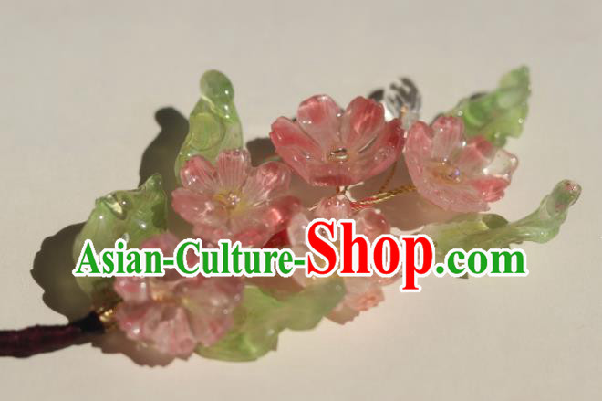 China Classical Hanfu Pink Sakura Hairpin Traditional Ming Dynasty Princess Flowers Hair Stick