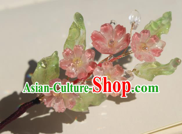 China Classical Hanfu Pink Sakura Hairpin Traditional Ming Dynasty Princess Flowers Hair Stick