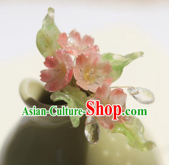 China Classical Hanfu Pink Sakura Hairpin Traditional Ming Dynasty Princess Flowers Hair Stick
