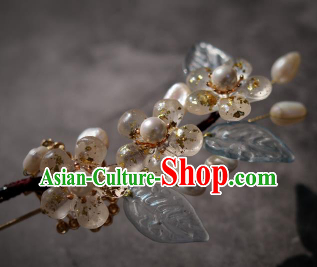 China Classical Hanfu Hairpin Traditional Ming Dynasty Princess Pearls Plum Blossom Hair Stick