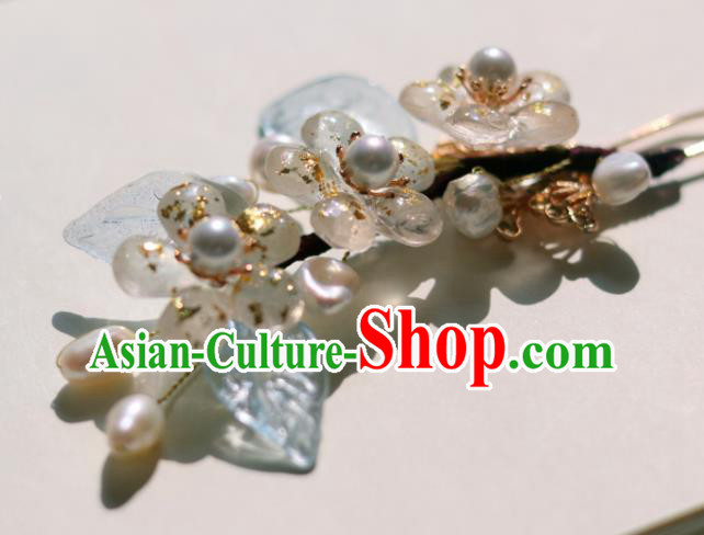China Classical Hanfu Hairpin Traditional Ming Dynasty Princess Pearls Plum Blossom Hair Stick